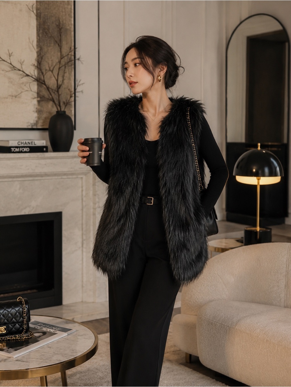 Black Faux Fur Sleeveless Vest - Chic Layering Piece